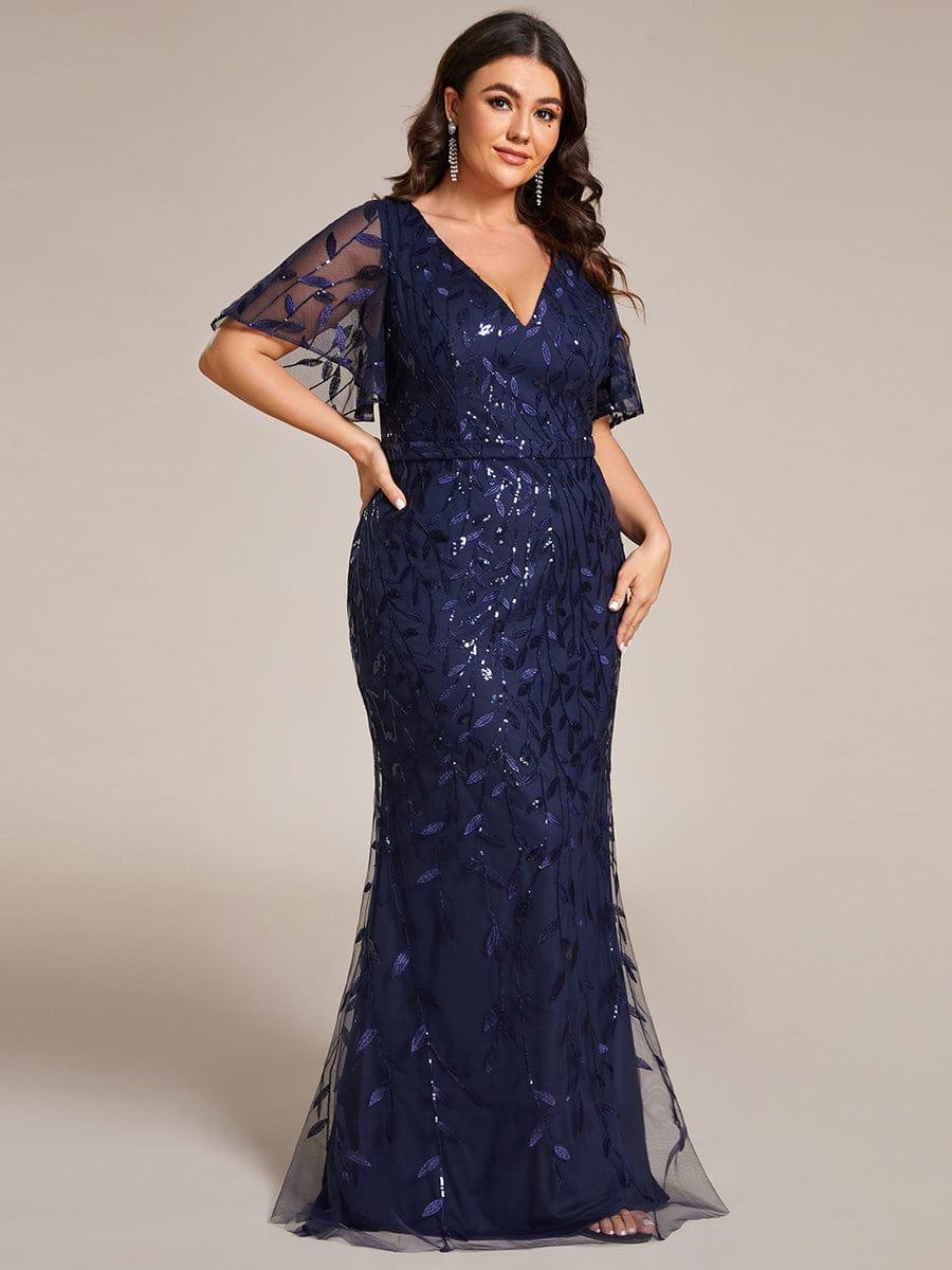 pretty DIONE|Fashion Plus Size V Neck Mermaid Sequin & Tulle Evening Dress(Final Sale) - Image 38