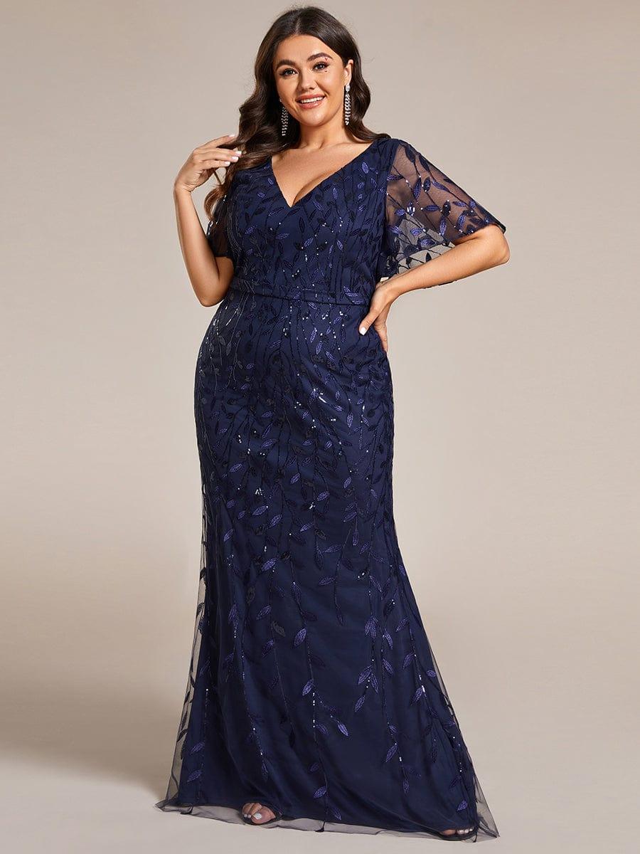 pretty DIONE|Fashion Plus Size V Neck Mermaid Sequin & Tulle Evening Dress(Final Sale) - Image 39