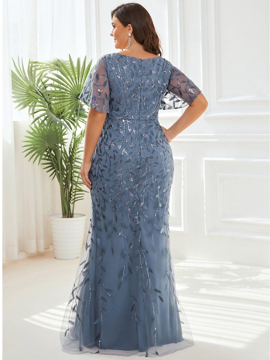 pretty DIONE|Fashion Plus Size V Neck Mermaid Sequin & Tulle Evening Dress(Final Sale) - Image 4