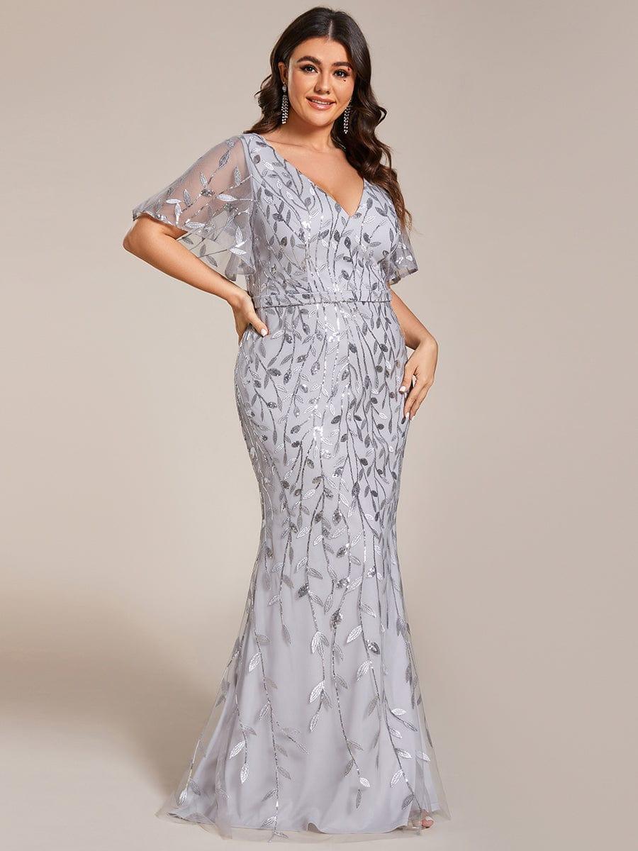 pretty DIONE|Fashion Plus Size V Neck Mermaid Sequin & Tulle Evening Dress(Final Sale) - Image 40
