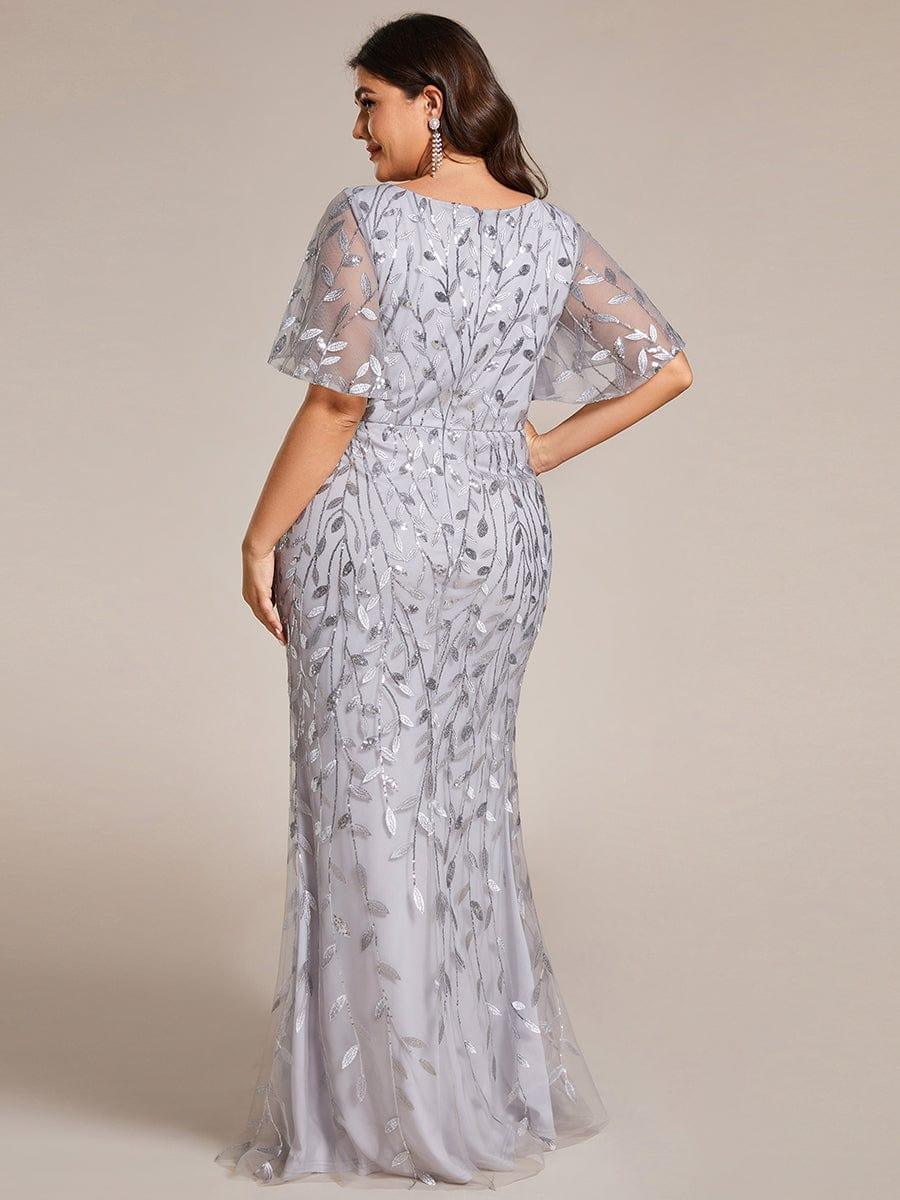 pretty DIONE|Fashion Plus Size V Neck Mermaid Sequin & Tulle Evening Dress(Final Sale) - Image 41