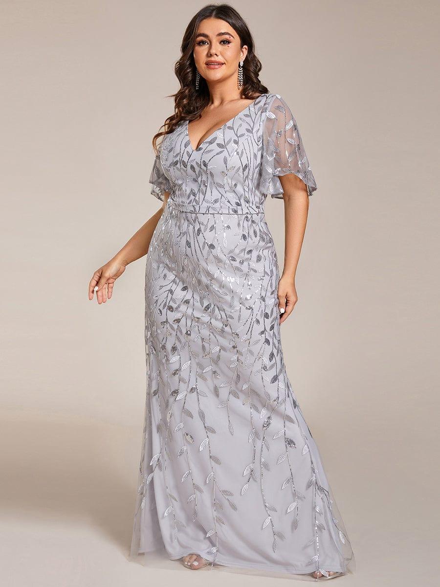 pretty DIONE|Fashion Plus Size V Neck Mermaid Sequin & Tulle Evening Dress(Final Sale) - Image 43