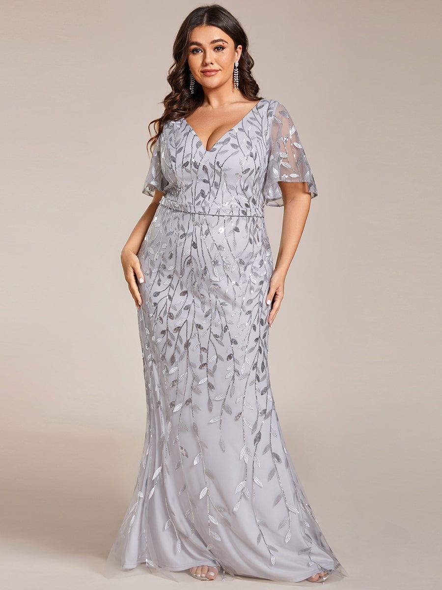 pretty DIONE|Fashion Plus Size V Neck Mermaid Sequin & Tulle Evening Dress(Final Sale) - Image 44