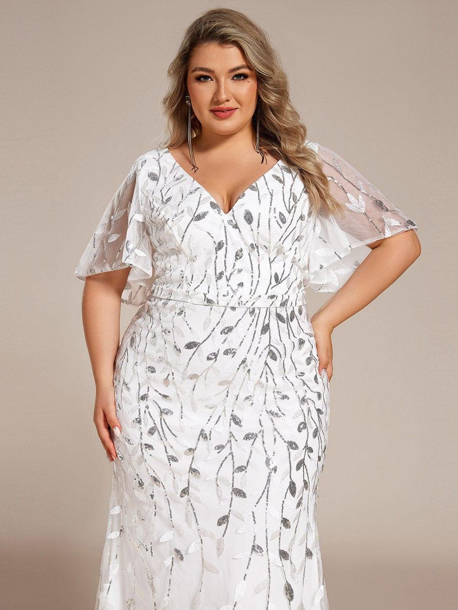 pretty DIONE|Fashion Plus Size V Neck Mermaid Sequin & Tulle Evening Dress(Final Sale) - Image 47