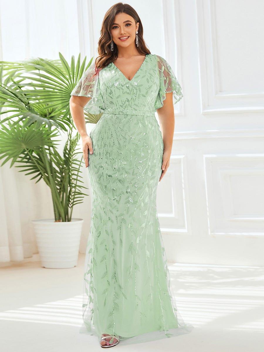pretty DIONE|Fashion Plus Size V Neck Mermaid Sequin & Tulle Evening Dress(Final Sale) - Image 50