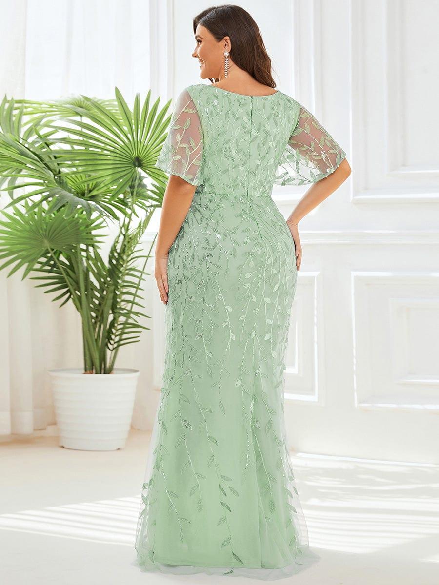pretty DIONE|Fashion Plus Size V Neck Mermaid Sequin & Tulle Evening Dress(Final Sale) - Image 51