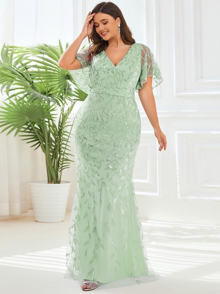 pretty DIONE|Fashion Plus Size V Neck Mermaid Sequin & Tulle Evening Dress(Final Sale) - Image 54