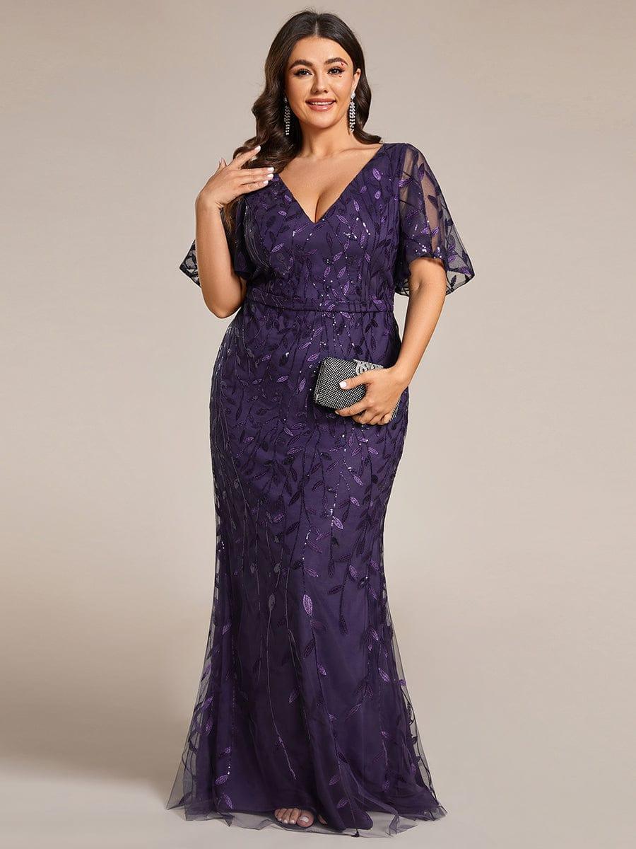 pretty DIONE|Fashion Plus Size V Neck Mermaid Sequin & Tulle Evening Dress(Final Sale) - Image 55