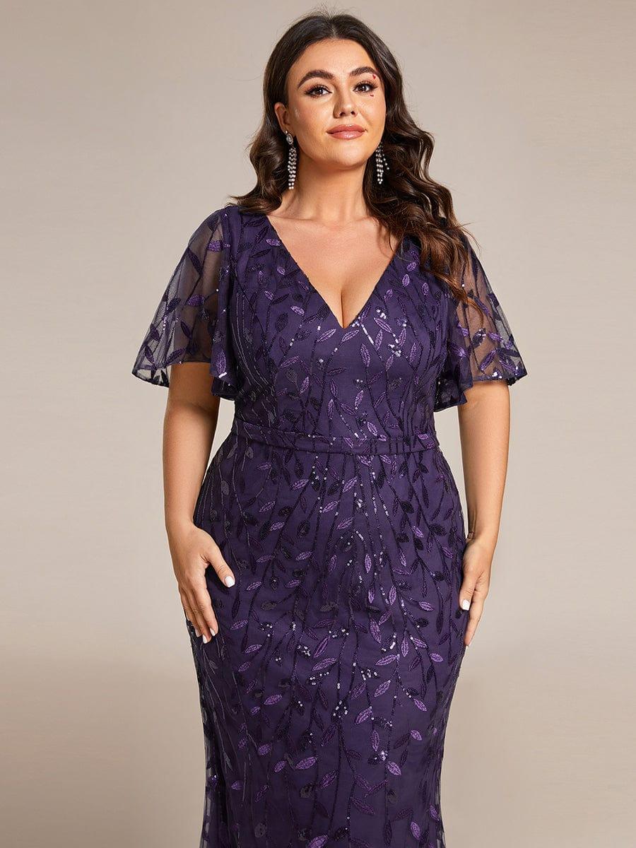 pretty DIONE|Fashion Plus Size V Neck Mermaid Sequin & Tulle Evening Dress(Final Sale) - Image 57
