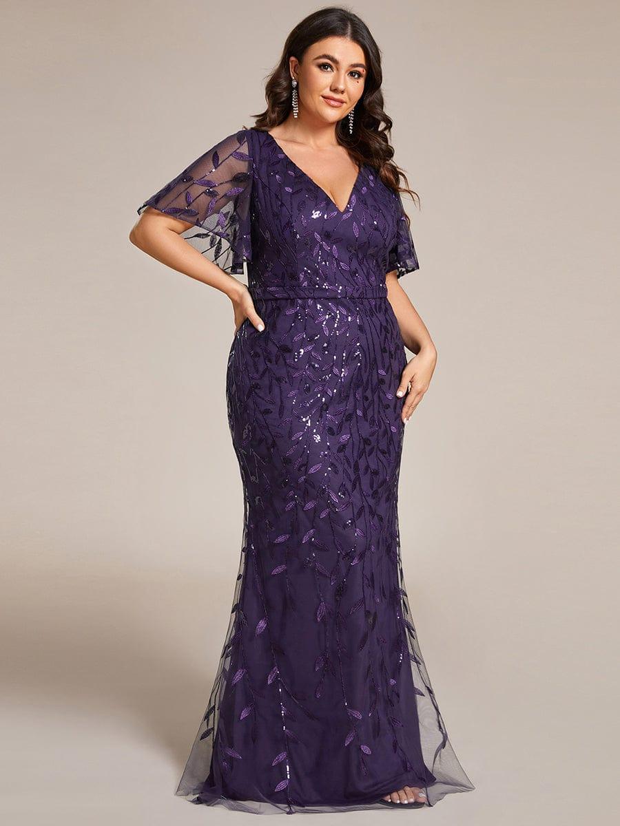 pretty DIONE|Fashion Plus Size V Neck Mermaid Sequin & Tulle Evening Dress(Final Sale) - Image 58