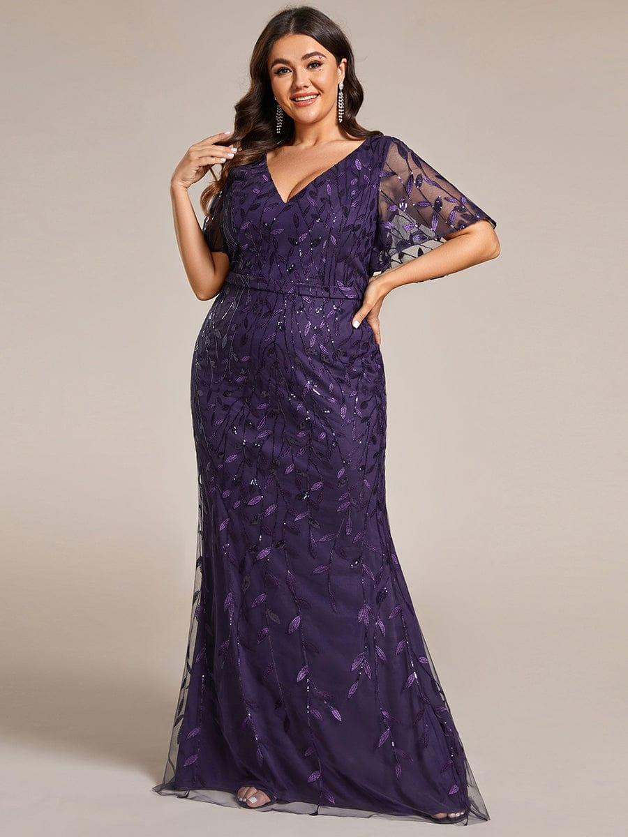 pretty DIONE|Fashion Plus Size V Neck Mermaid Sequin & Tulle Evening Dress(Final Sale) - Image 59