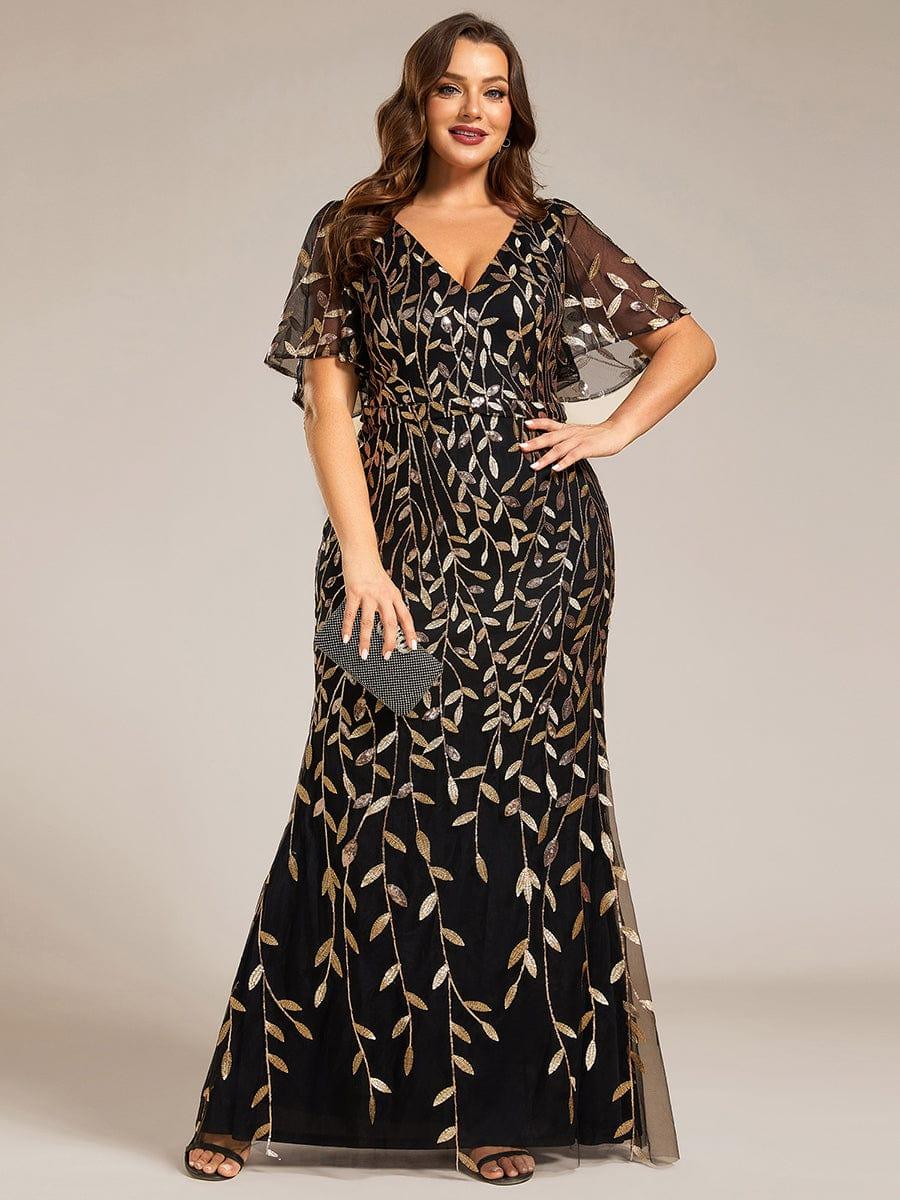 pretty DIONE|Fashion Plus Size V Neck Mermaid Sequin & Tulle Evening Dress(Final Sale) - Image 64
