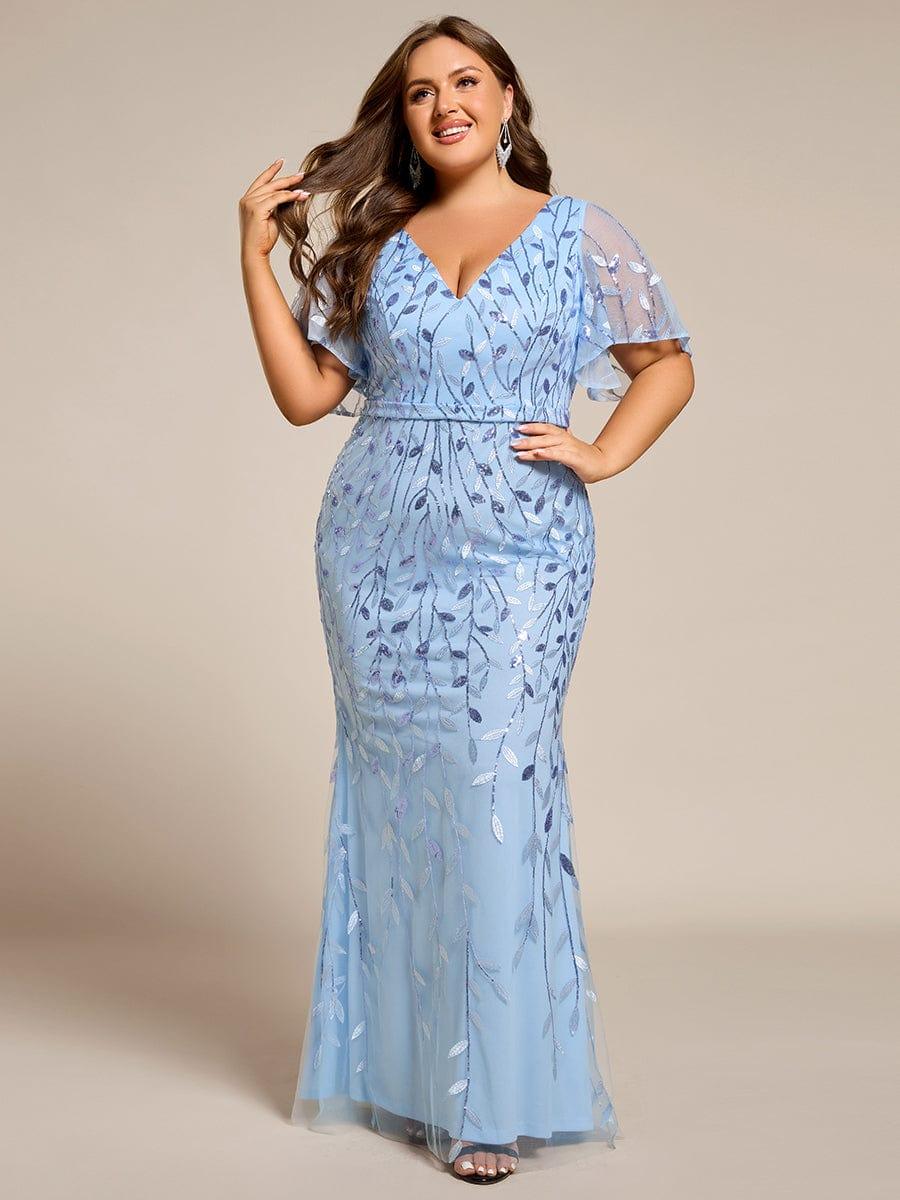 pretty DIONE|Fashion Plus Size V Neck Mermaid Sequin & Tulle Evening Dress(Final Sale) - Image 65