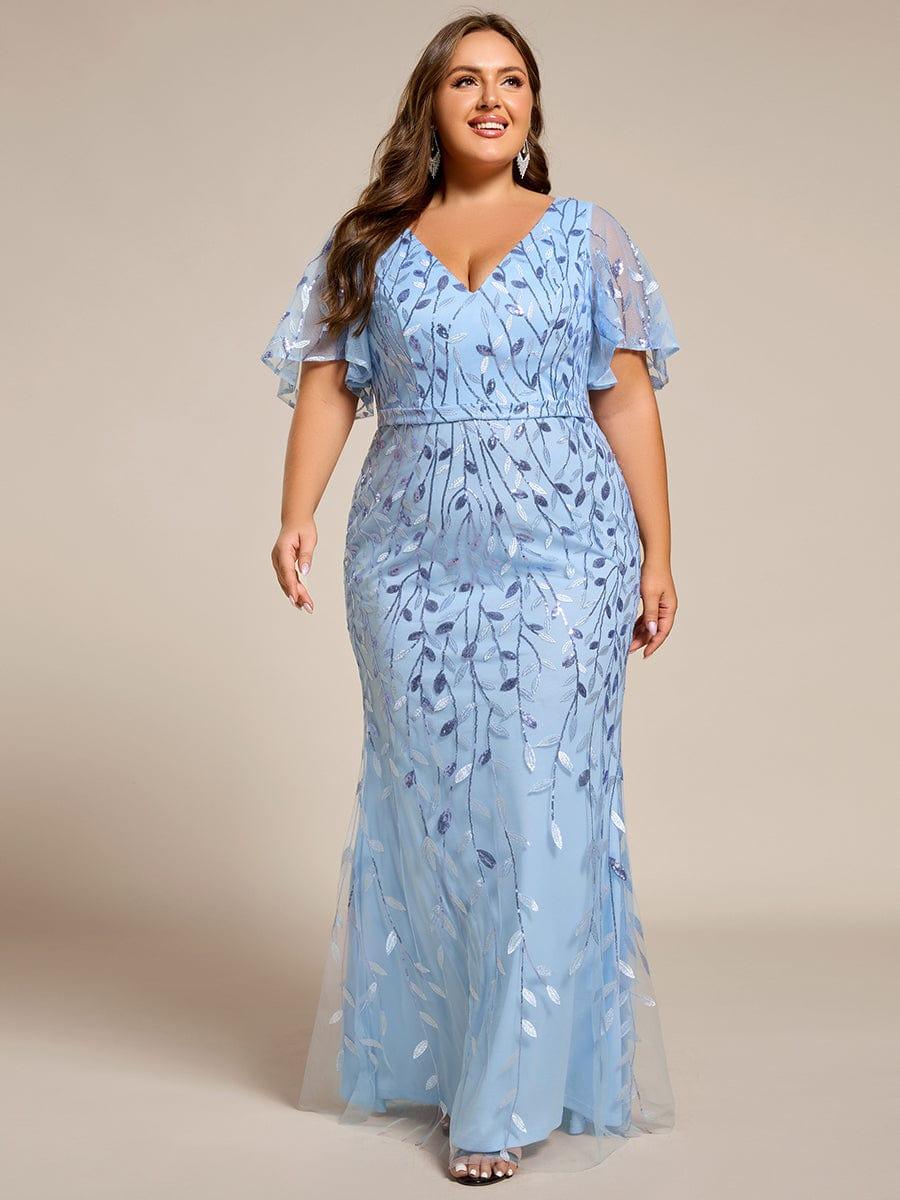 pretty DIONE|Fashion Plus Size V Neck Mermaid Sequin & Tulle Evening Dress(Final Sale) - Image 68
