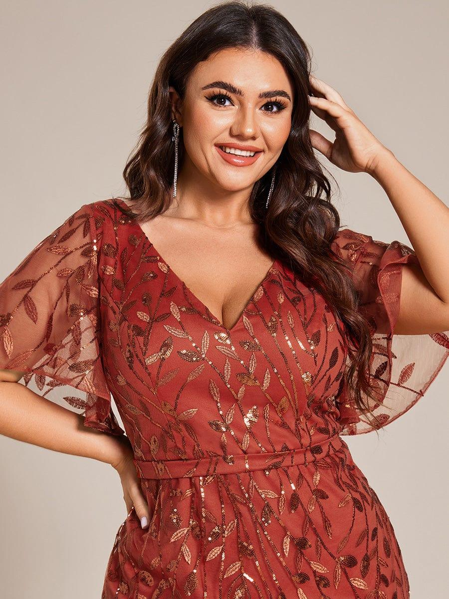 pretty DIONE|Fashion Plus Size V Neck Mermaid Sequin & Tulle Evening Dress(Final Sale) - Image 72