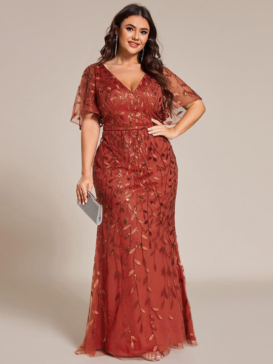 pretty DIONE|Fashion Plus Size V Neck Mermaid Sequin & Tulle Evening Dress(Final Sale) - Image 73