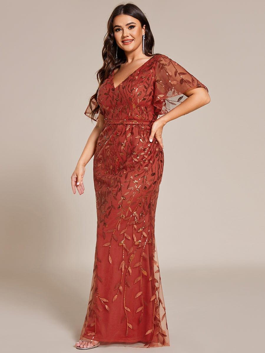 pretty DIONE|Fashion Plus Size V Neck Mermaid Sequin & Tulle Evening Dress(Final Sale) - Image 74