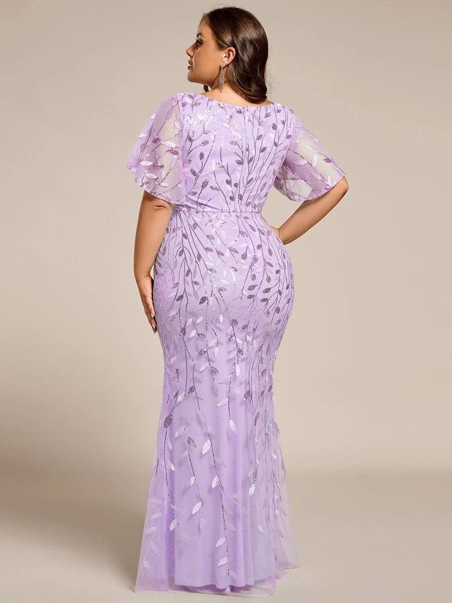 pretty DIONE|Fashion Plus Size V Neck Mermaid Sequin & Tulle Evening Dress(Final Sale) - Image 76