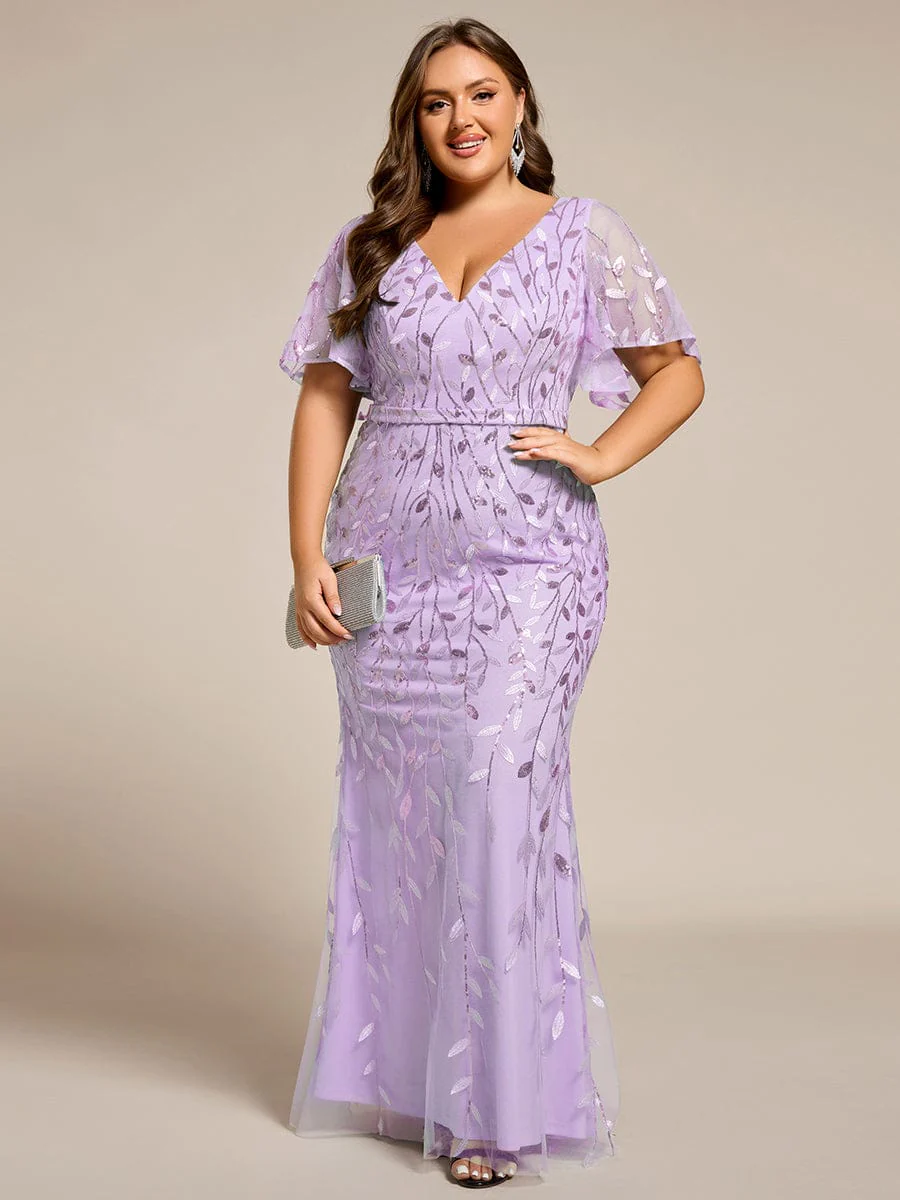 pretty DIONE|Fashion Plus Size V Neck Mermaid Sequin & Tulle Evening Dress(Final Sale) - Image 77