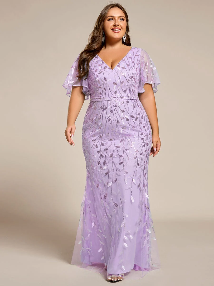 pretty DIONE|Fashion Plus Size V Neck Mermaid Sequin & Tulle Evening Dress(Final Sale) - Image 78