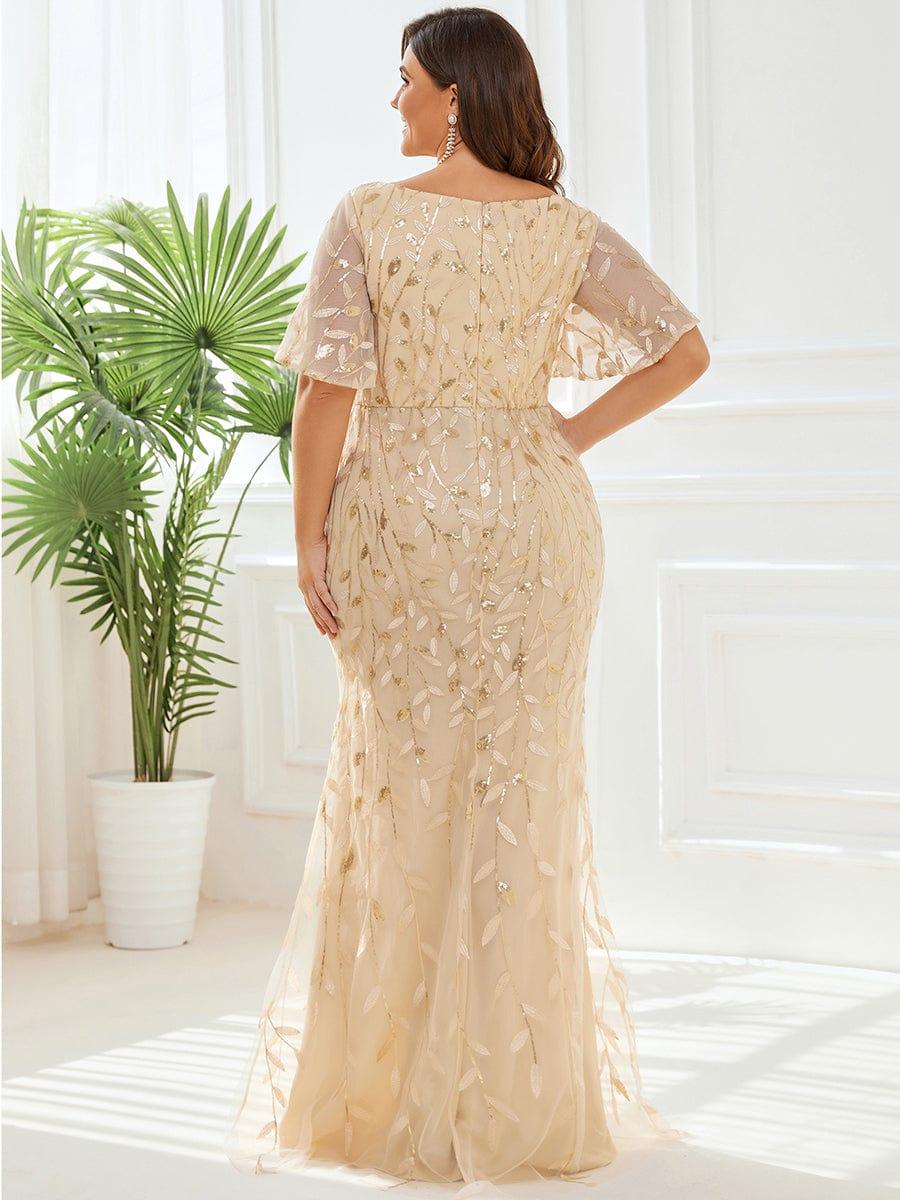 pretty DIONE|Fashion Plus Size V Neck Mermaid Sequin & Tulle Evening Dress(Final Sale) - Image 9