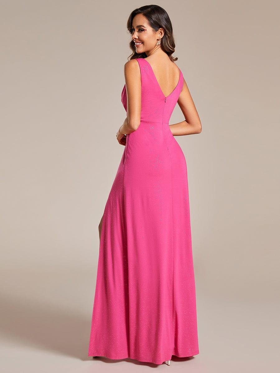 Floor Length V Neck Shimmery Evening Dresses with Side Split - Image 40