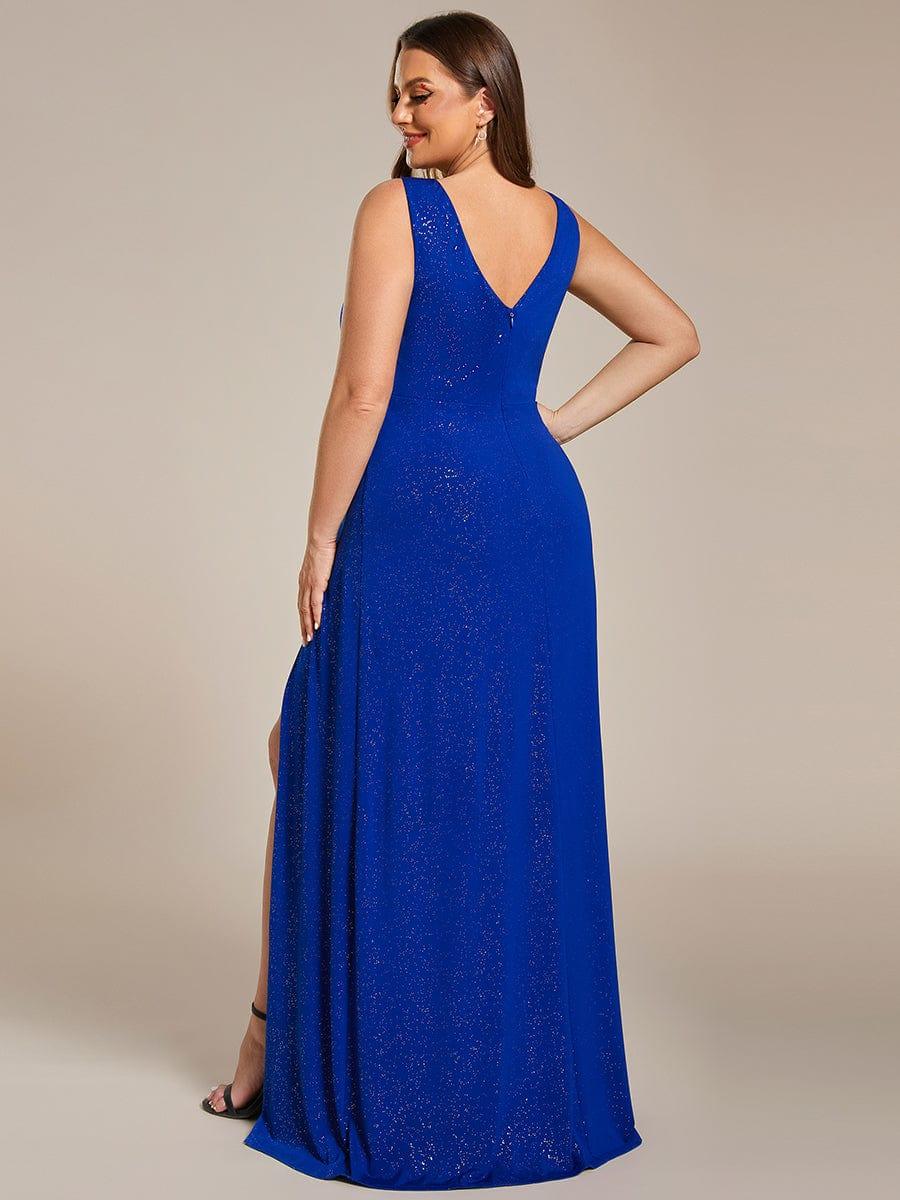 Floor Length V Neck Shimmery Evening Dresses with Side Split - Image 53