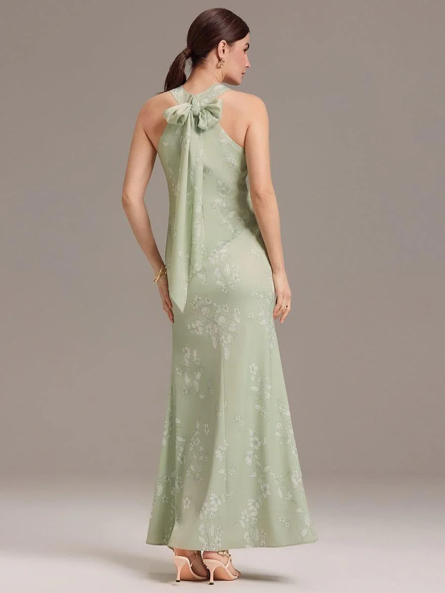 ever AZALEIA|Floral Cross Halter Mermaid Self-Tie Bow Back Maxi Satin Bridesmaid Dress - Image 3
