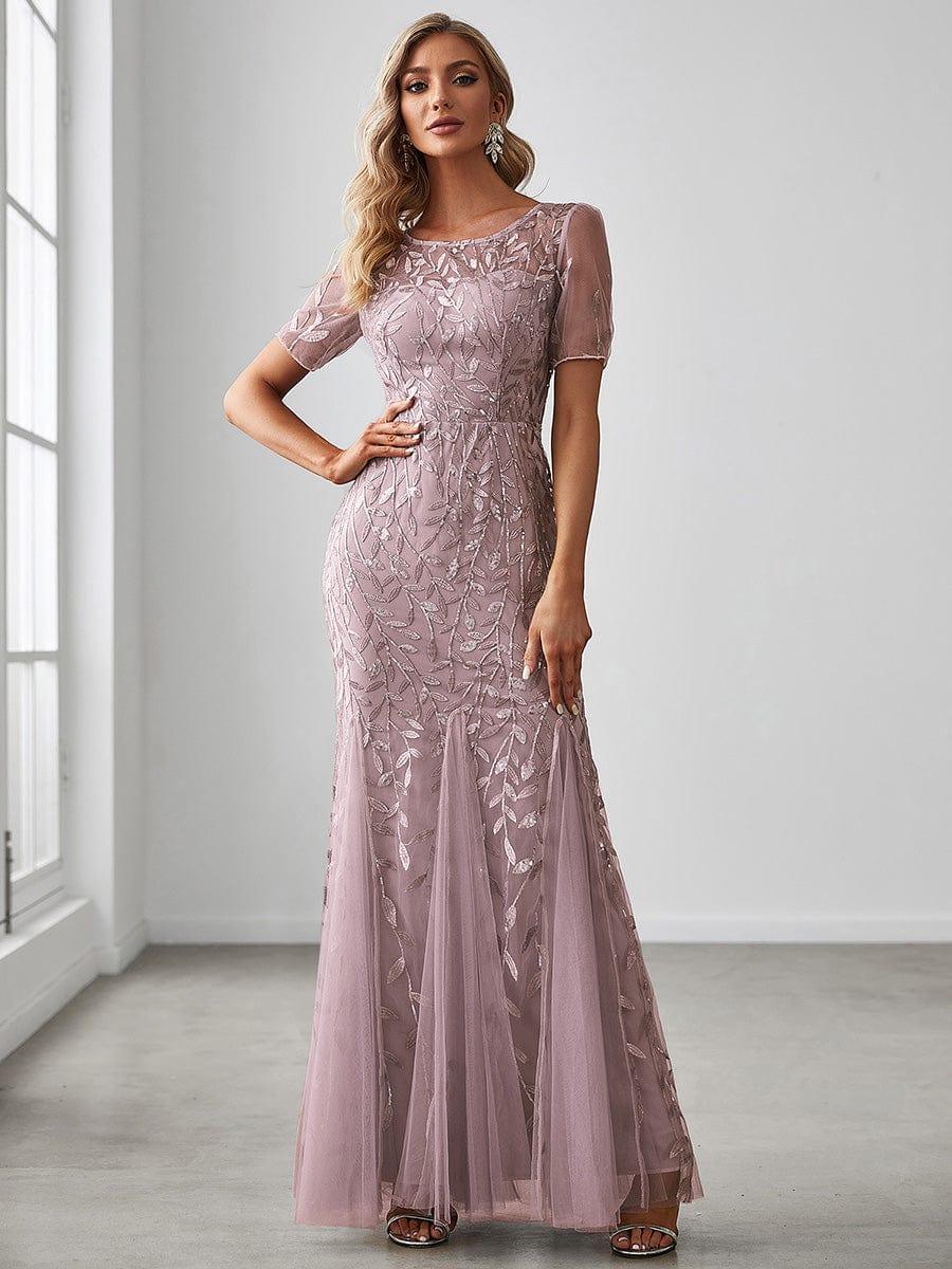 ever JADEN|Sequin Leaf Maxi Long Fishtail Tulle Prom Dresses With Half Sleeves - Image 109
