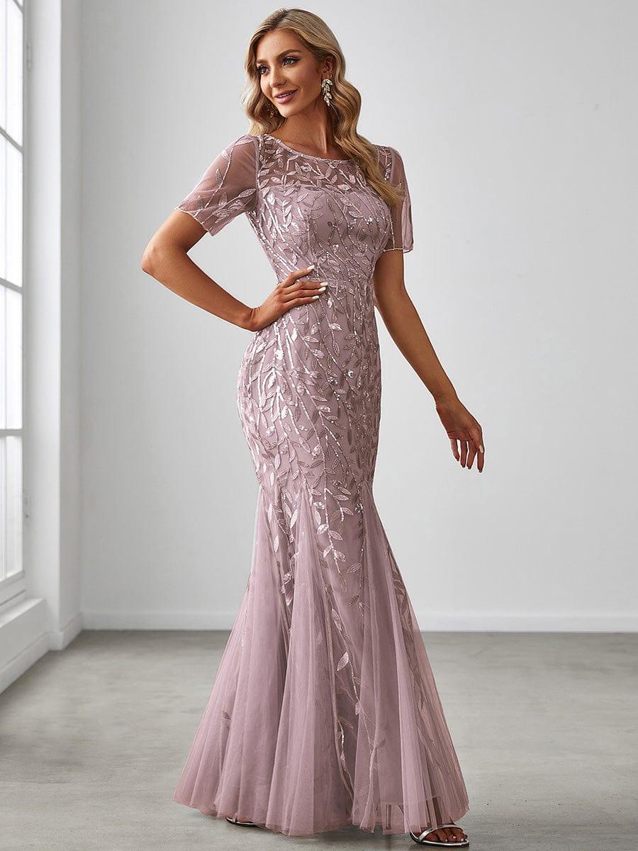 ever JADEN|Sequin Leaf Maxi Long Fishtail Tulle Prom Dresses With Half Sleeves - Image 112