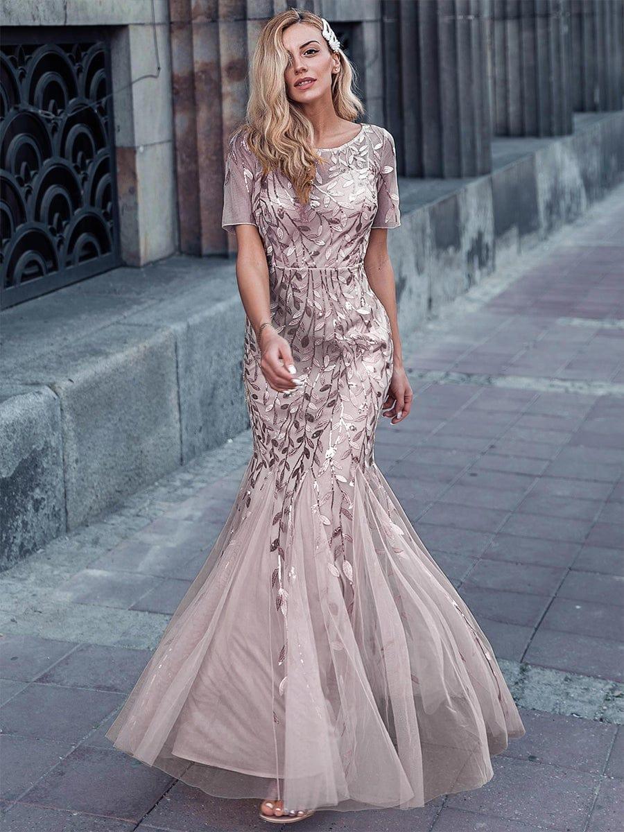 ever JADEN|Sequin Leaf Maxi Long Fishtail Tulle Prom Dresses With Half Sleeves - Image 113