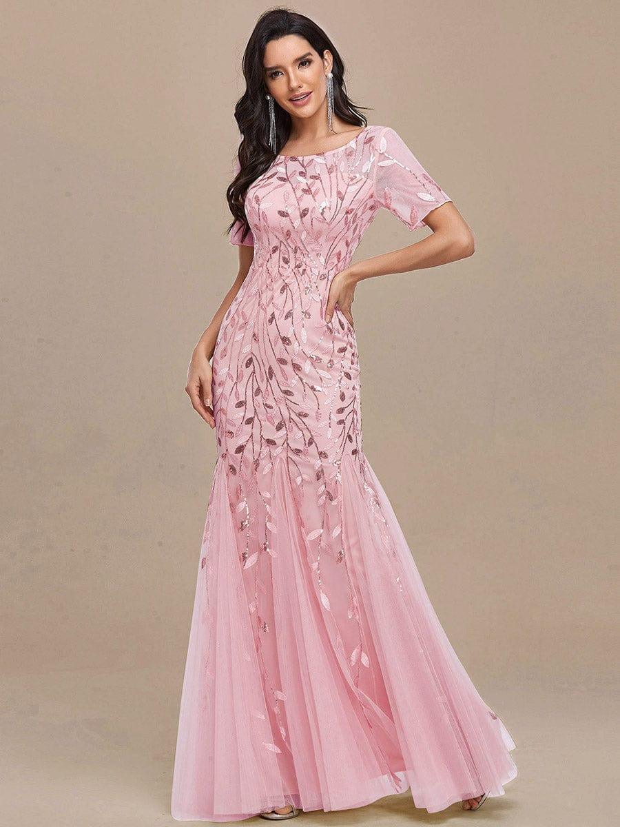 ever JADEN|Sequin Leaf Maxi Long Fishtail Tulle Prom Dresses With Half Sleeves - Image 117