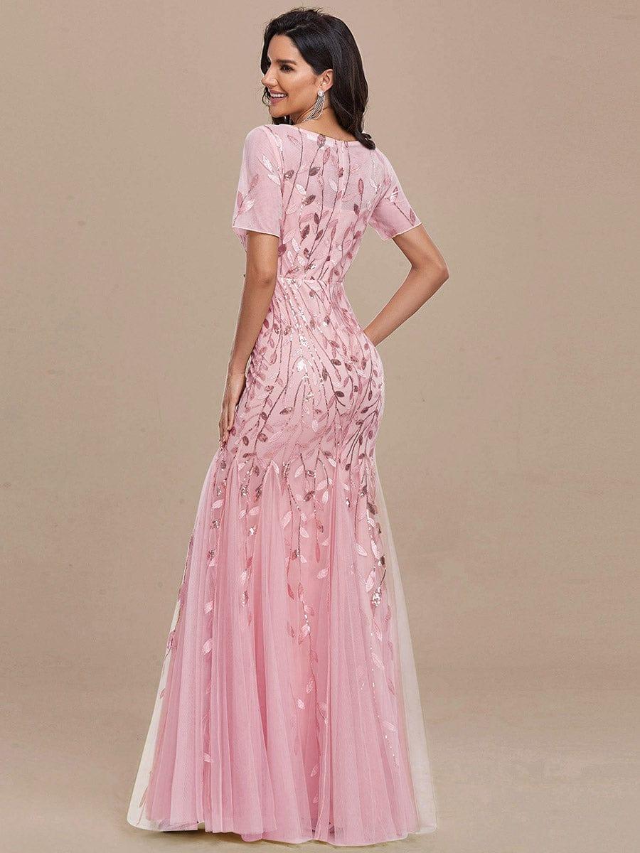 ever JADEN|Sequin Leaf Maxi Long Fishtail Tulle Prom Dresses With Half Sleeves - Image 118