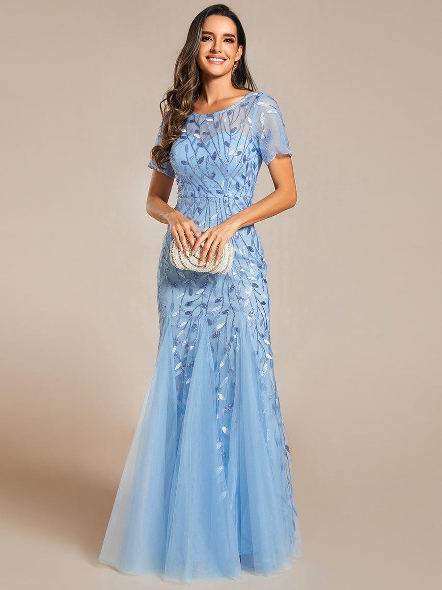 ever JADEN|Sequin Leaf Maxi Long Fishtail Tulle Prom Dresses With Half Sleeves - Image 126