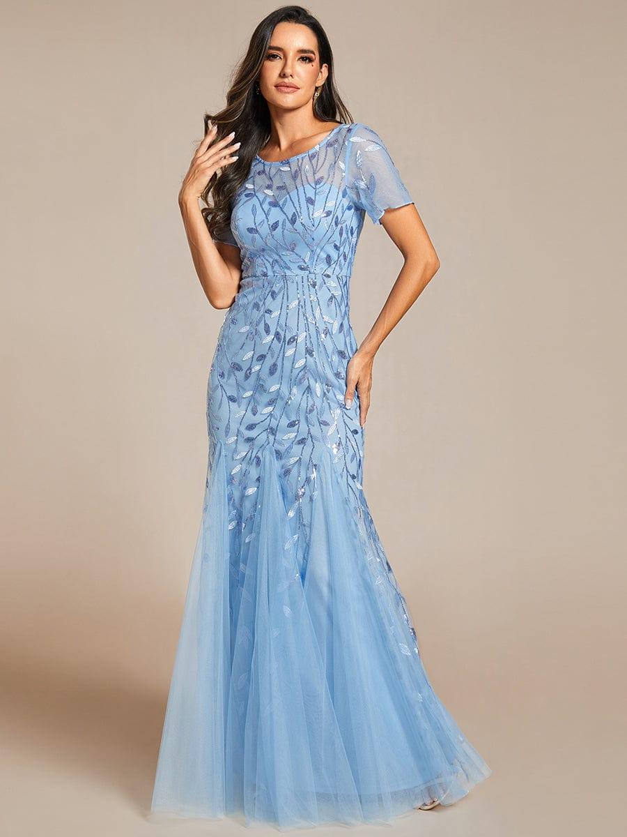 ever JADEN|Sequin Leaf Maxi Long Fishtail Tulle Prom Dresses With Half Sleeves - Image 130
