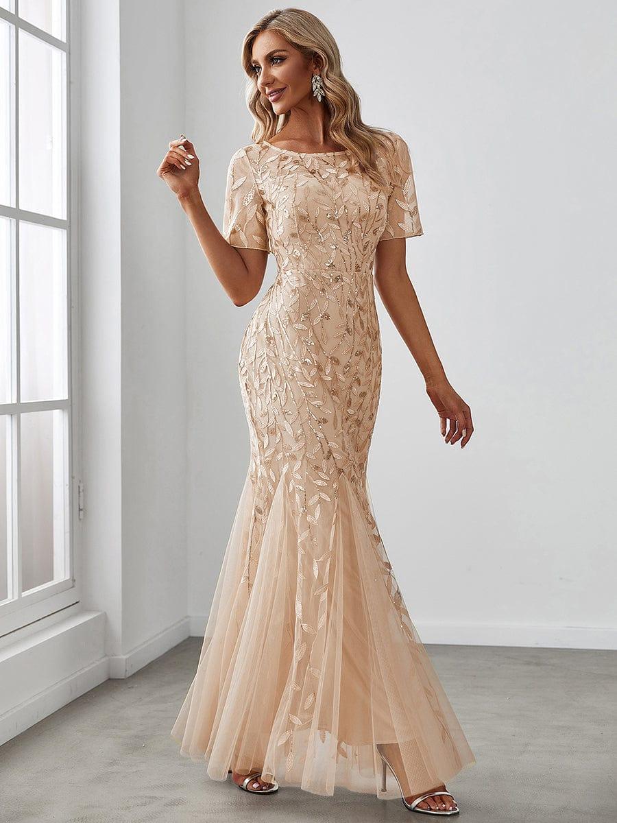 ever JADEN|Sequin Leaf Maxi Long Fishtail Tulle Prom Dresses With Half Sleeves - Image 17