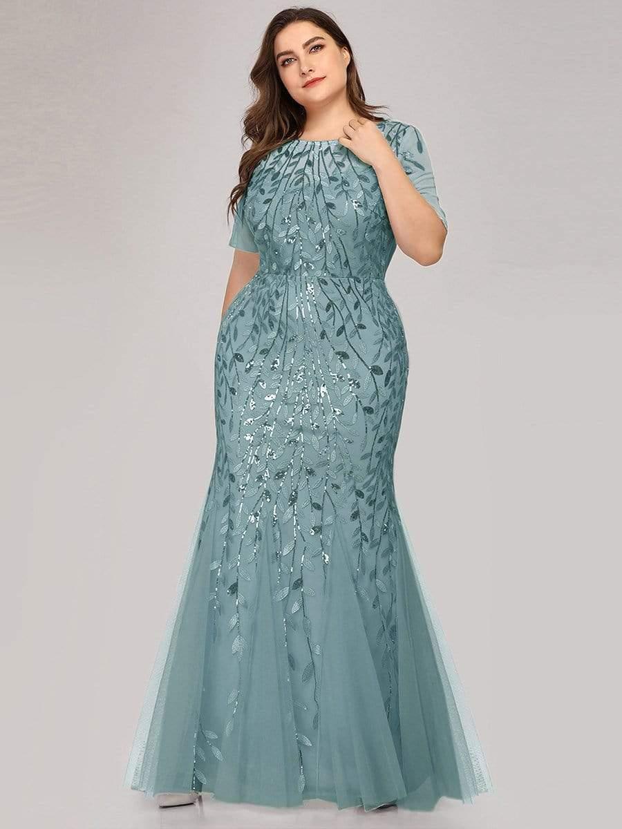 ever JADEN|Sequin Leaf Maxi Long Fishtail Tulle Prom Dresses With Half Sleeves - Image 25