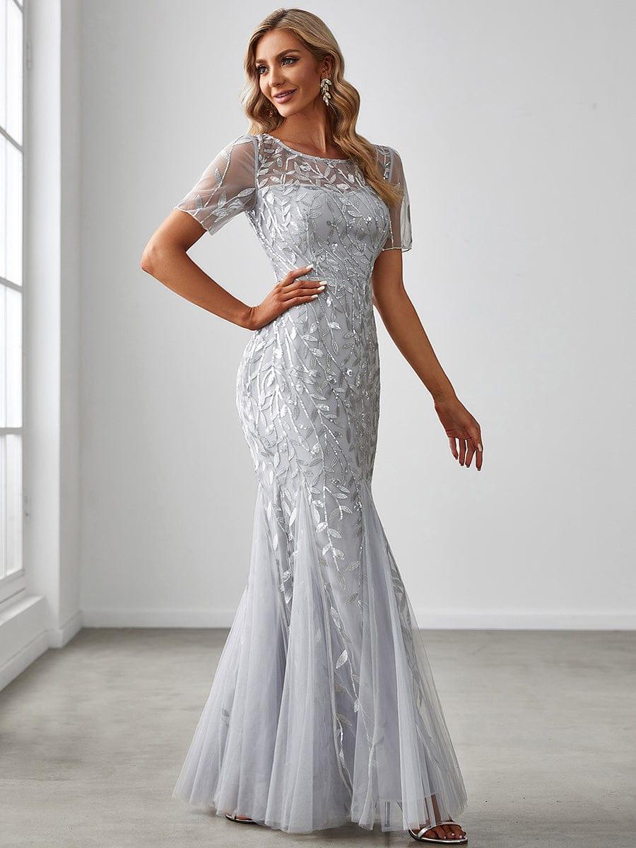 ever JADEN|Sequin Leaf Maxi Long Fishtail Tulle Prom Dresses With Half Sleeves - Image 30