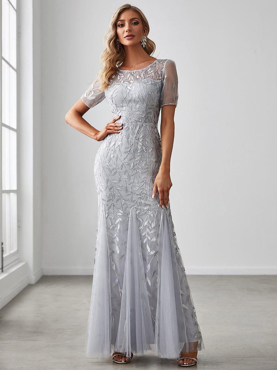 ever JADEN|Sequin Leaf Maxi Long Fishtail Tulle Prom Dresses With Half Sleeves - Image 31