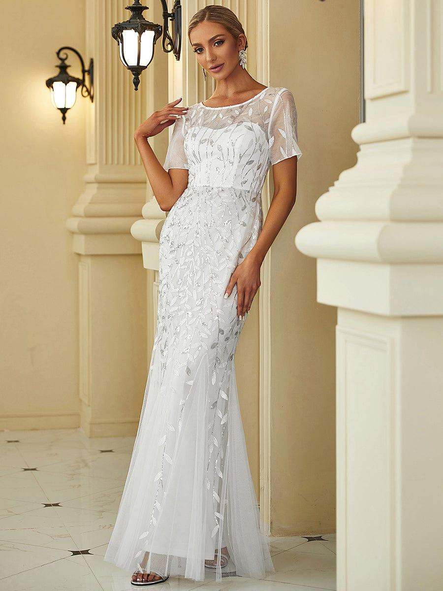 ever JADEN|Sequin Leaf Maxi Long Fishtail Tulle Prom Dresses With Half Sleeves - Image 40