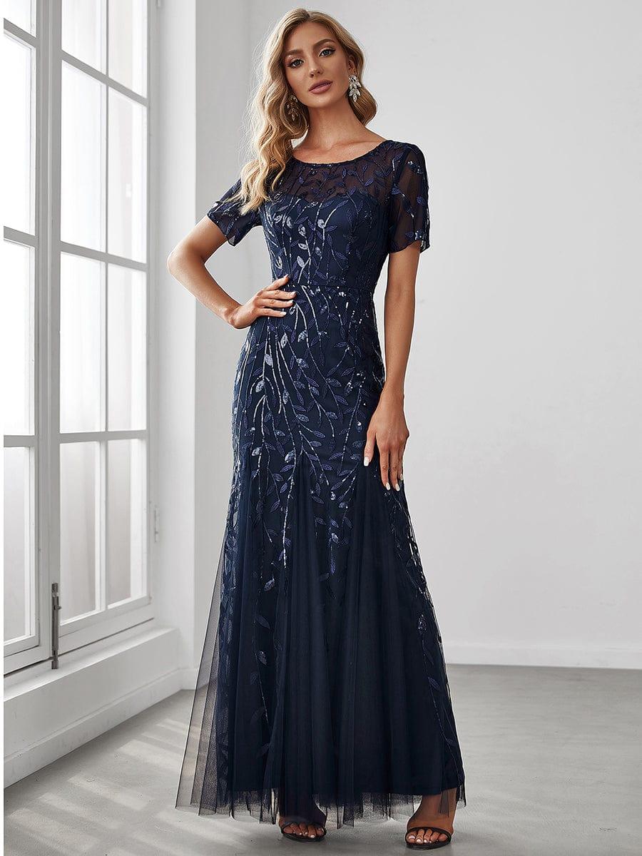 ever JADEN|Sequin Leaf Maxi Long Fishtail Tulle Prom Dresses With Half Sleeves - Image 5
