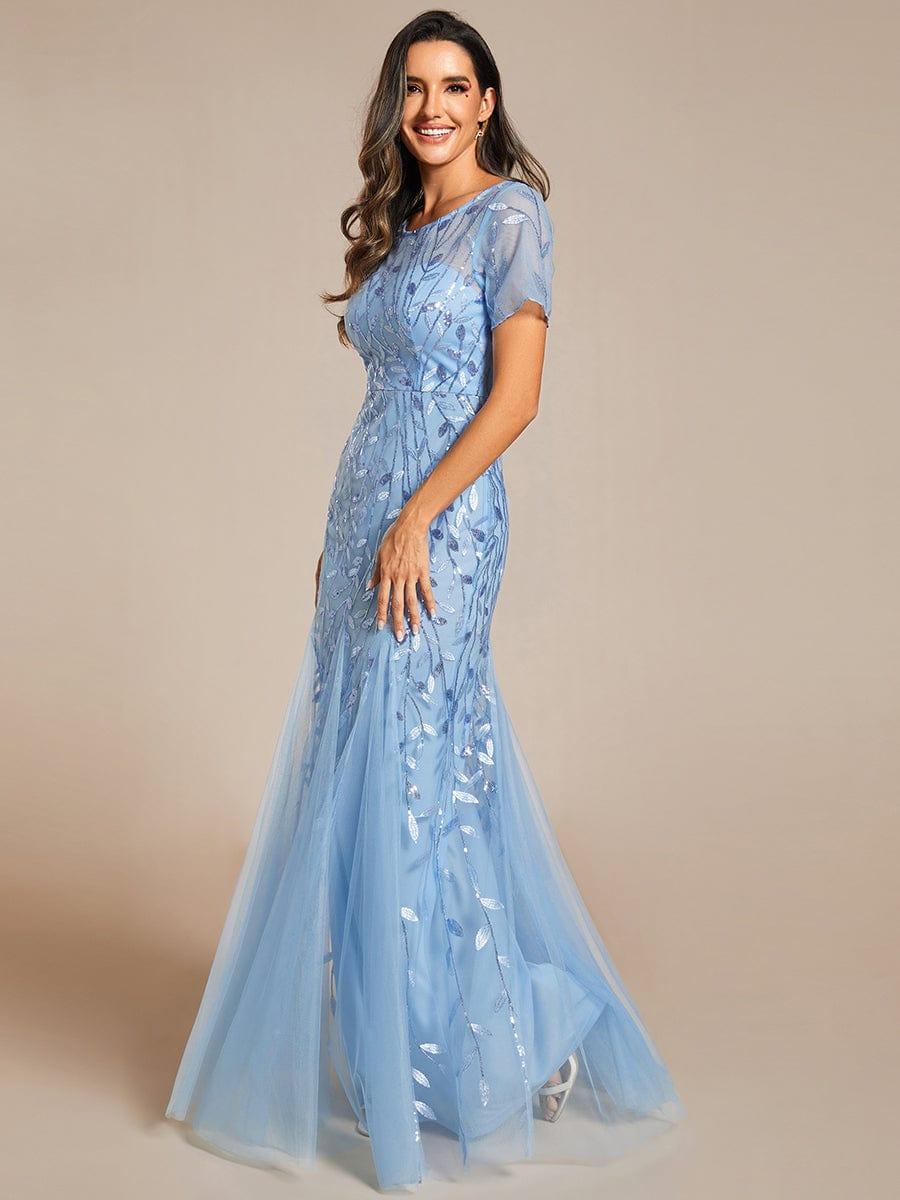 ever JADEN|Sequin Leaf Maxi Long Fishtail Tulle Prom Dresses With Half Sleeves - Image 67