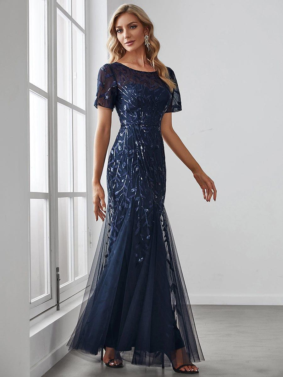 ever JADEN|Sequin Leaf Maxi Long Fishtail Tulle Prom Dresses With Half Sleeves - Image 8