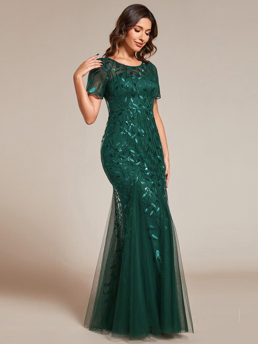 ever JADEN|Sequin Leaf Maxi Long Fishtail Tulle Prom Dresses With Half Sleeves - Image 82