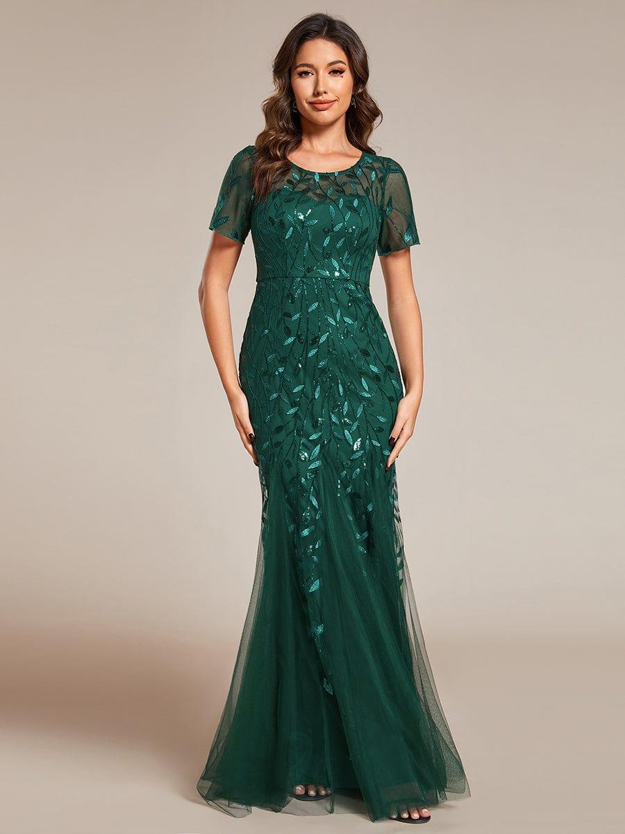ever JADEN|Sequin Leaf Maxi Long Fishtail Tulle Prom Dresses With Half Sleeves - Image 83