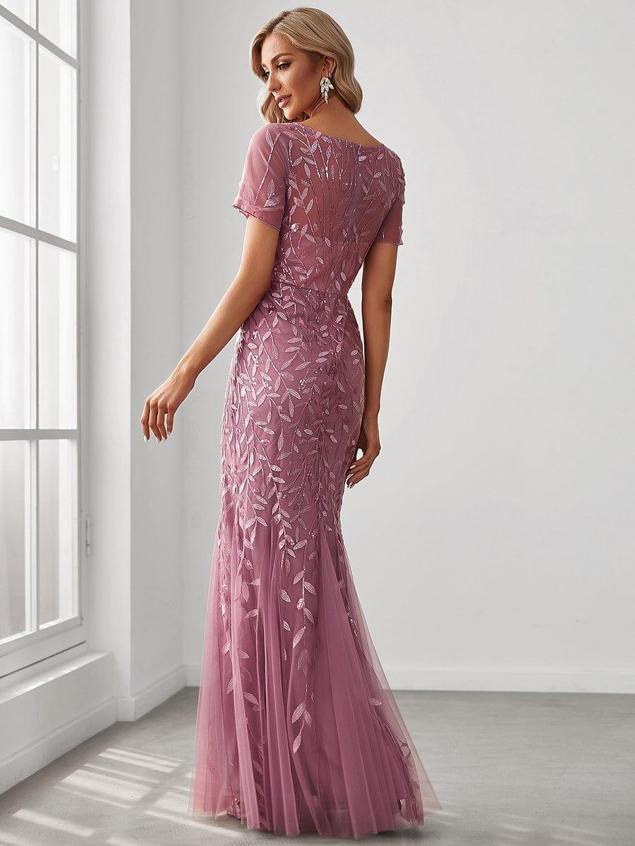 ever JADEN|Sequin Leaf Maxi Long Fishtail Tulle Prom Dresses With Half Sleeves - Image 88