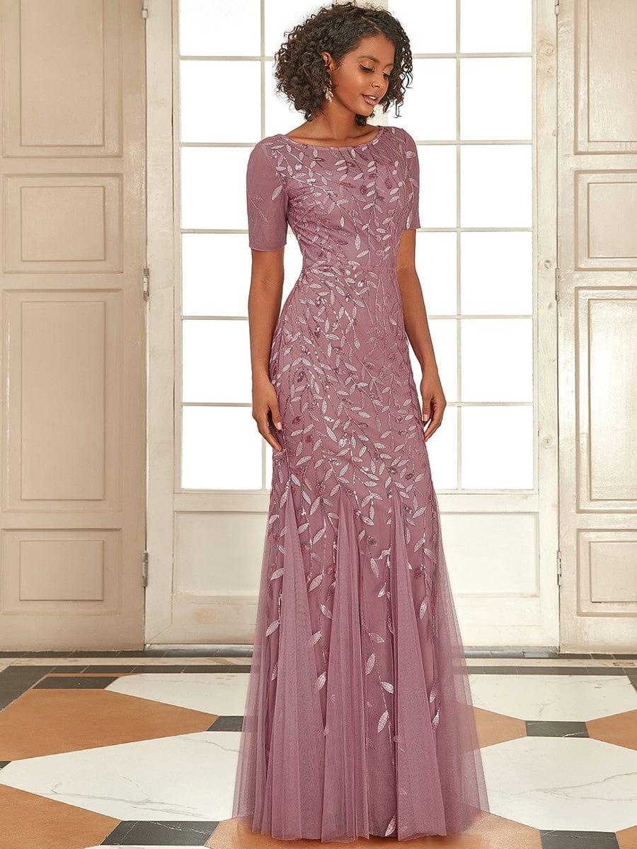 ever JADEN|Sequin Leaf Maxi Long Fishtail Tulle Prom Dresses With Half Sleeves - Image 92