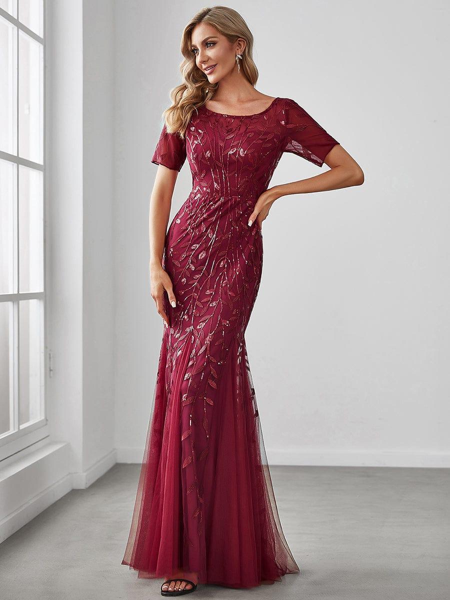 ever JADEN|Sequin Leaf Maxi Long Fishtail Tulle Prom Dresses With Half Sleeves - Image 95