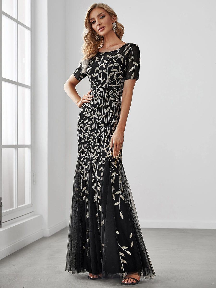 ever JADEN|Sequin Leaf Maxi Long Fishtail Tulle Prom Dress With Half Sleeve - Image 16
