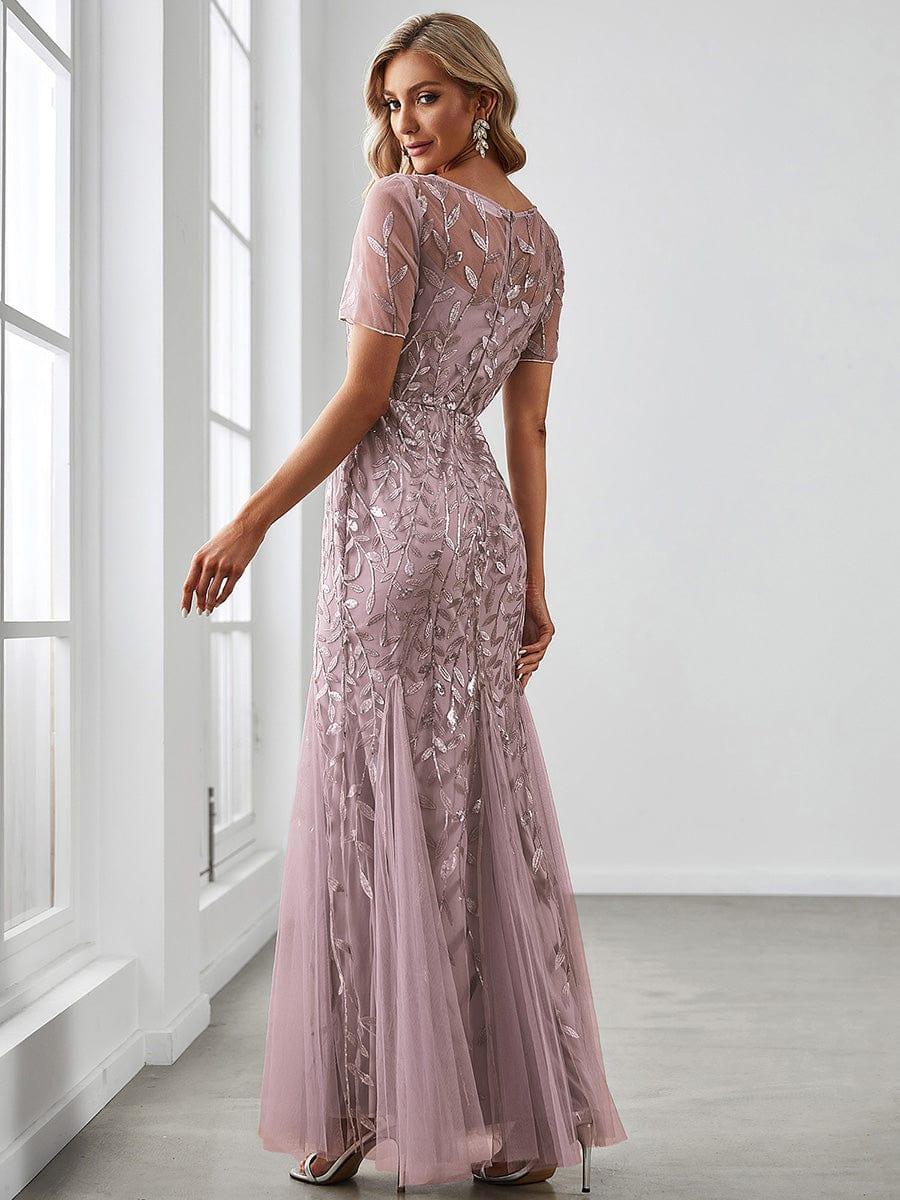ever JADEN|Sequin Leaf Maxi Long Fishtail Tulle Prom Dress With Half Sleeve - Image 24
